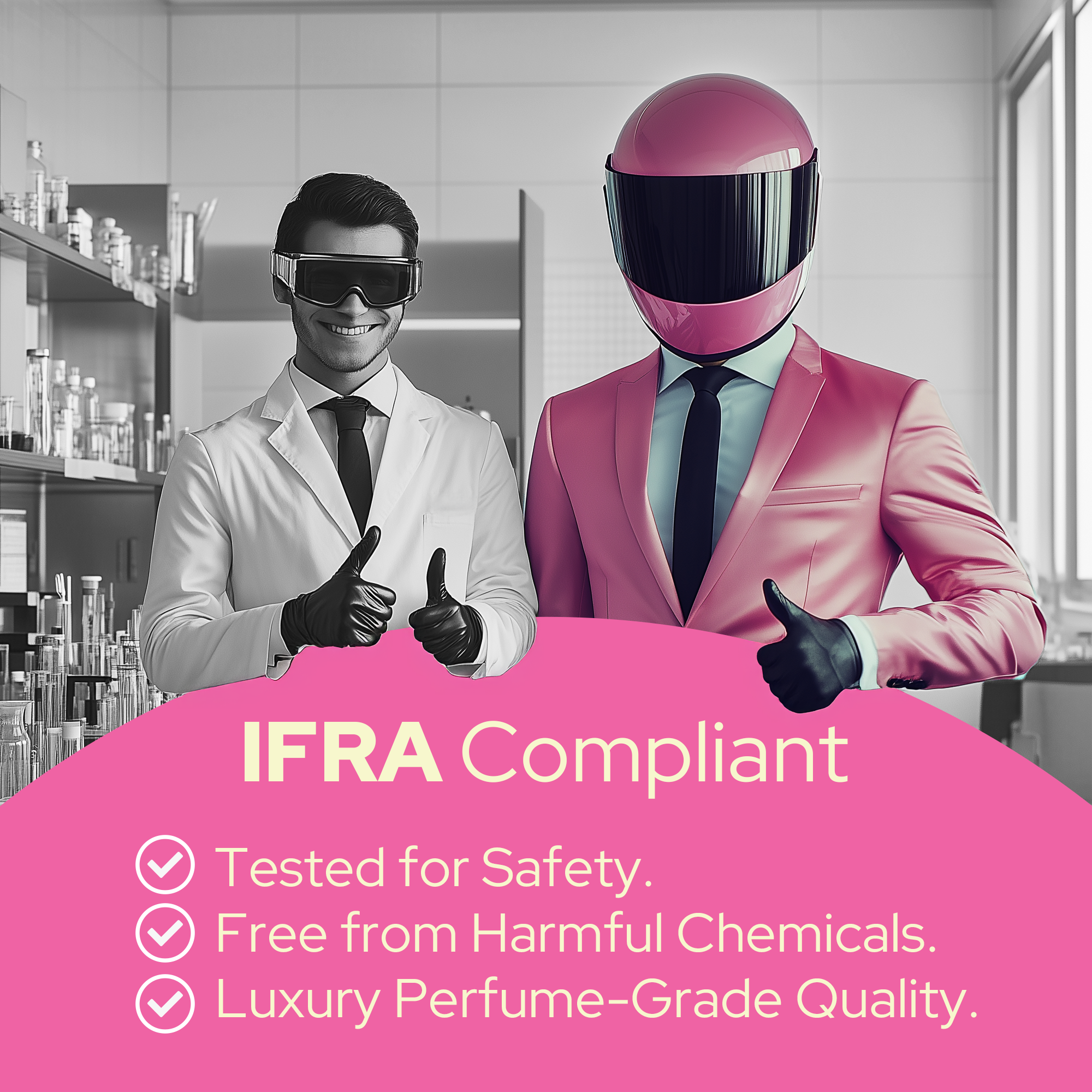 Champagne Soirees promoted as IFRA-safe car diffuser, lab-tested and approved by Vilicci