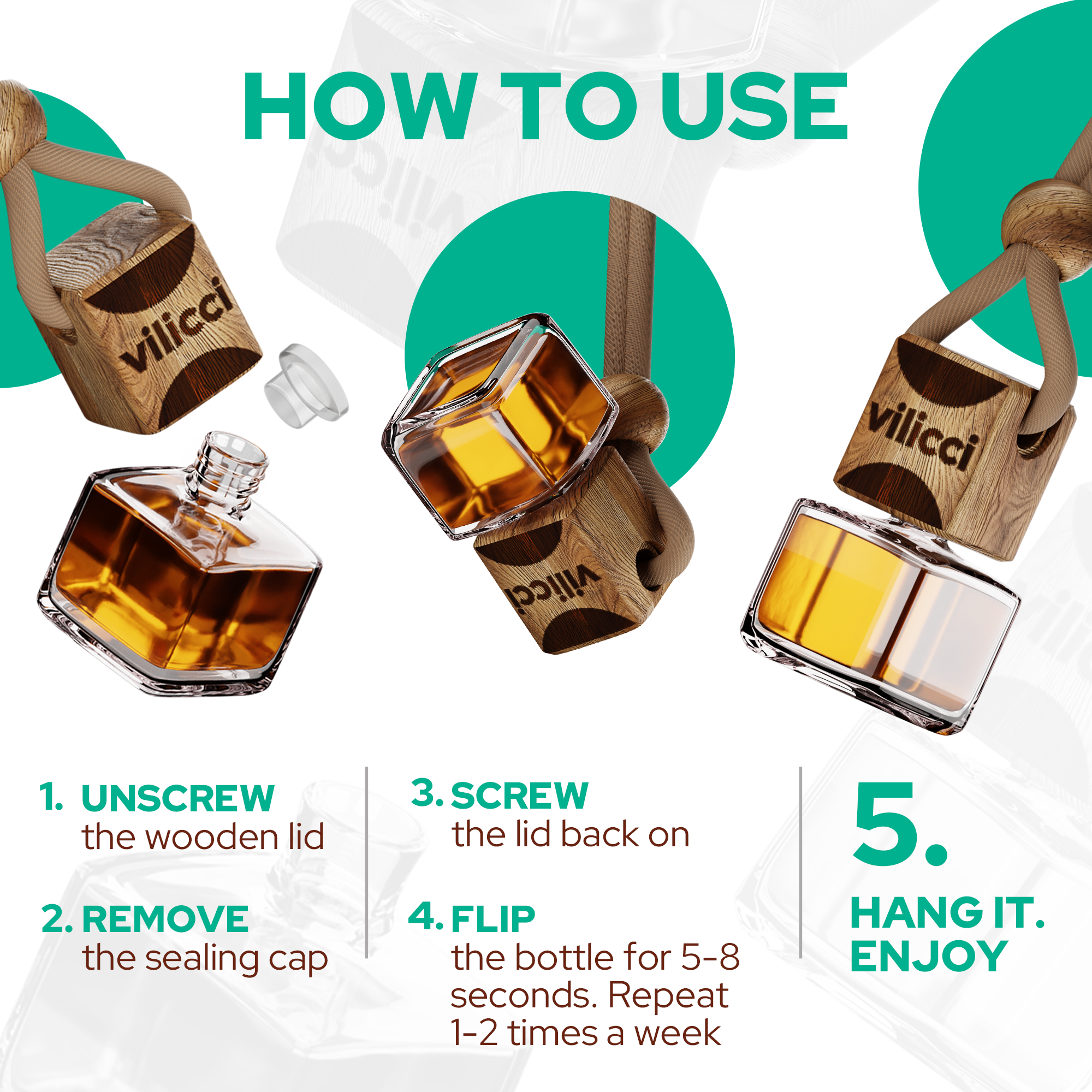 Diamond Spirit car diffuser instructions by Vilicci showing setup and usage process

