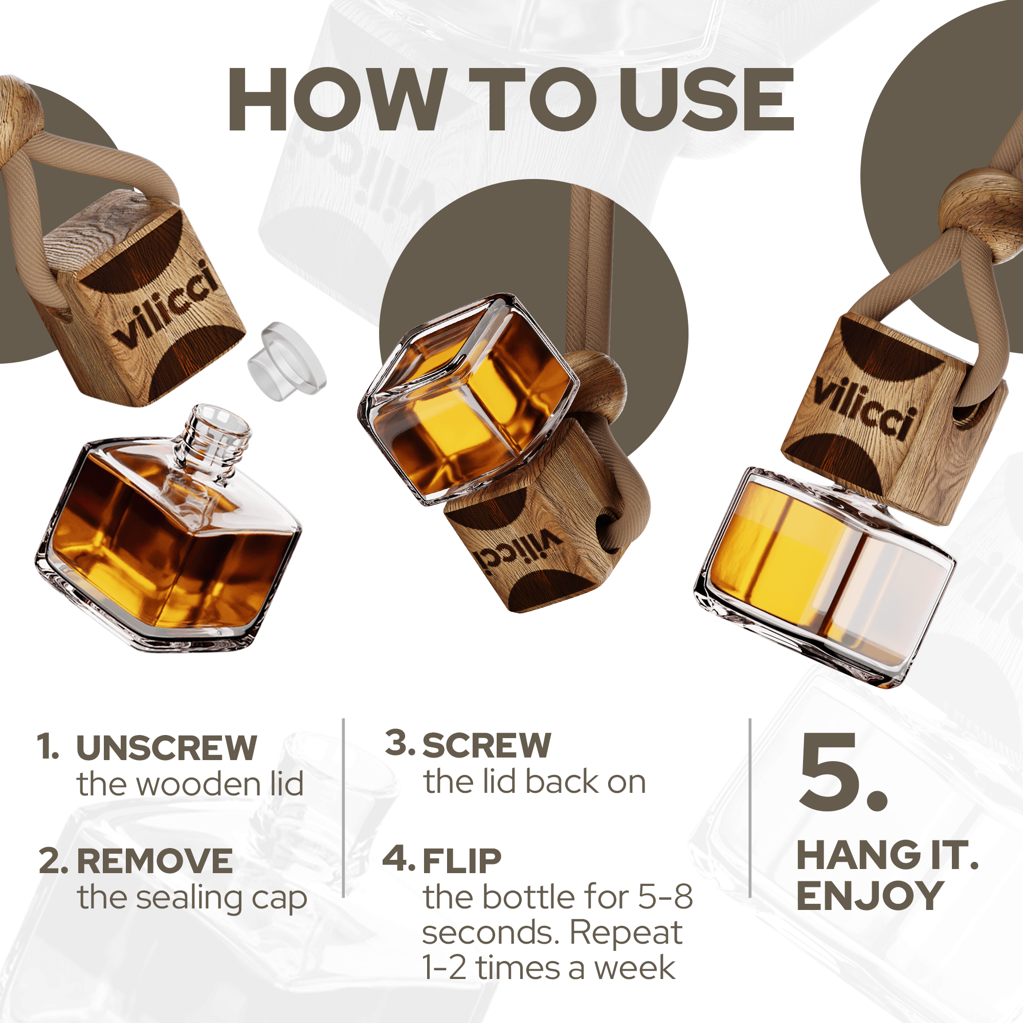 Vilicci Tobacco Vanilla car fragrance step-by-step usage instructions